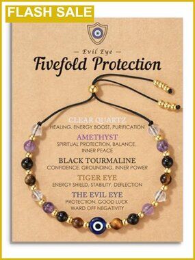 Evil Eye Crystal Protection Bracelet Set Adjustable String Gift for Women